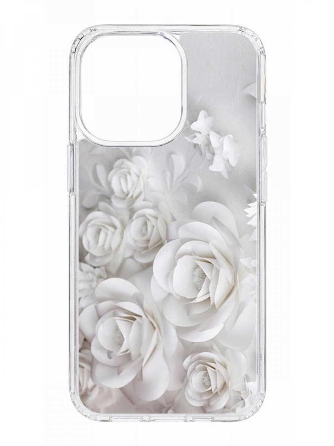 фото Противоударный чехол для apple iphone 13 pro кruче print white roses прозрачный с рисунком