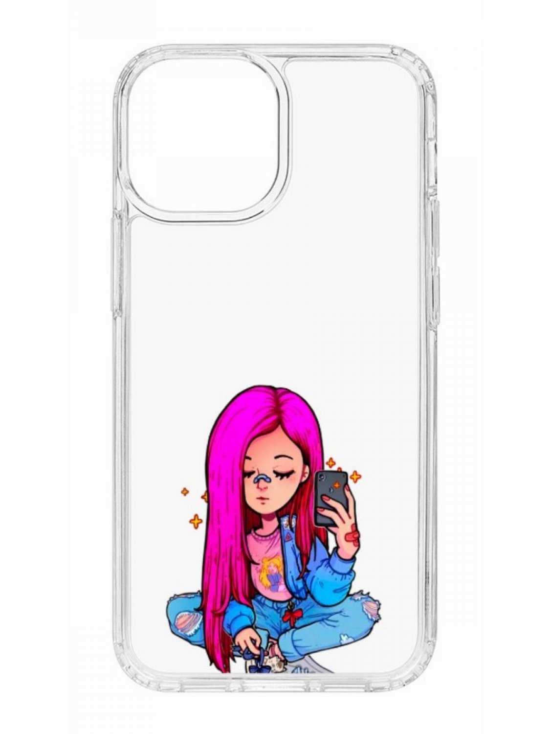 фото Противоударный чехол для apple iphone 13 mini кruче print pink hair прозрачный с рисунком