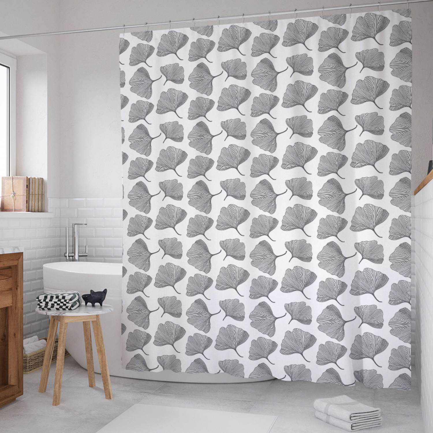 

Штора для ванной JoyArty "Монохромный Гинкго Билоба" из сатена, 180х200 см с крючками, Серый, Монохромный Гинкго Билоба