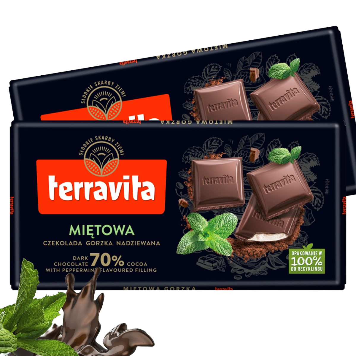 

Шоколад тёмный Terravita Mietowa с мятным кремом какао 70% 95 г 2 шт., terravita.pl
