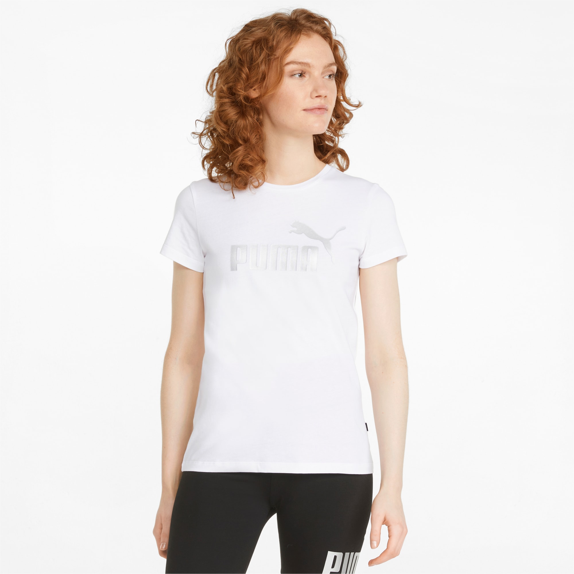 

Футболка женская PUMA Ess+ Metallic Logo Tee белая XL, Ess+ Metallic Logo Tee