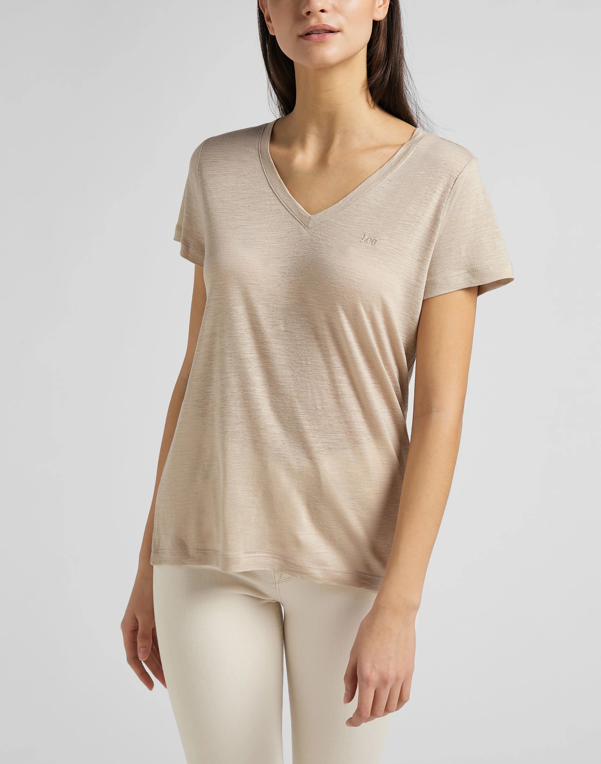 

Футболка женская Lee V Neck Tee бежевая XL, V Neck Tee