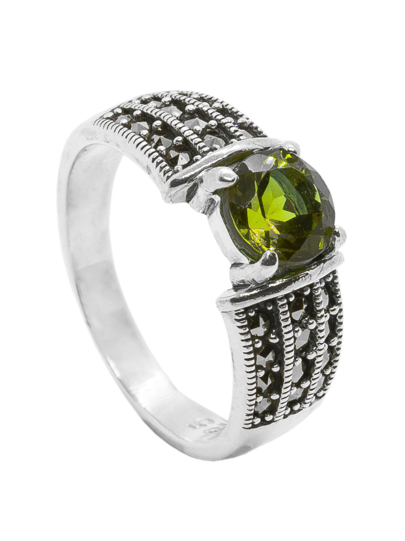 

Кольцо из серебра с марказитом/султанит искусственным р. 17 Марказит HR1028, HR1028_марказит, султанит синт.