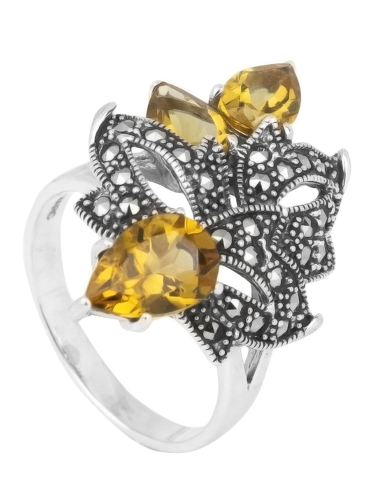 

Кольцо из серебра с марказитом/султанит искусственным р. 18 Марказит HR1035, HR1035_марказит, султанит синт.