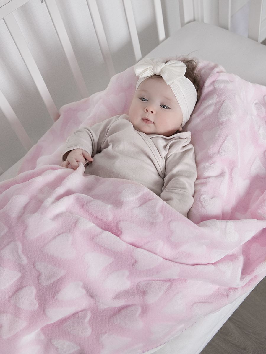 

Плед плюшевый Baby Nice Сердечки, для новорожденных, розовый, сердечки розовые