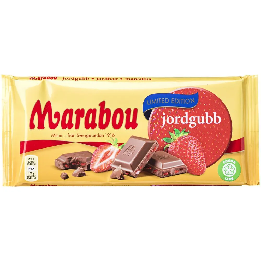 

Шоколад молочный Marabou Jordgubb с сушенной клубникой 185 г, MONDELEZFINLANDOY