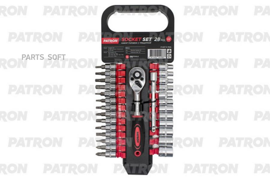 

PATRON Набор инструментов 28 пр: 1 4 inch, 4-13 мм, 6 гр, головки с трещоткой, упаковка -