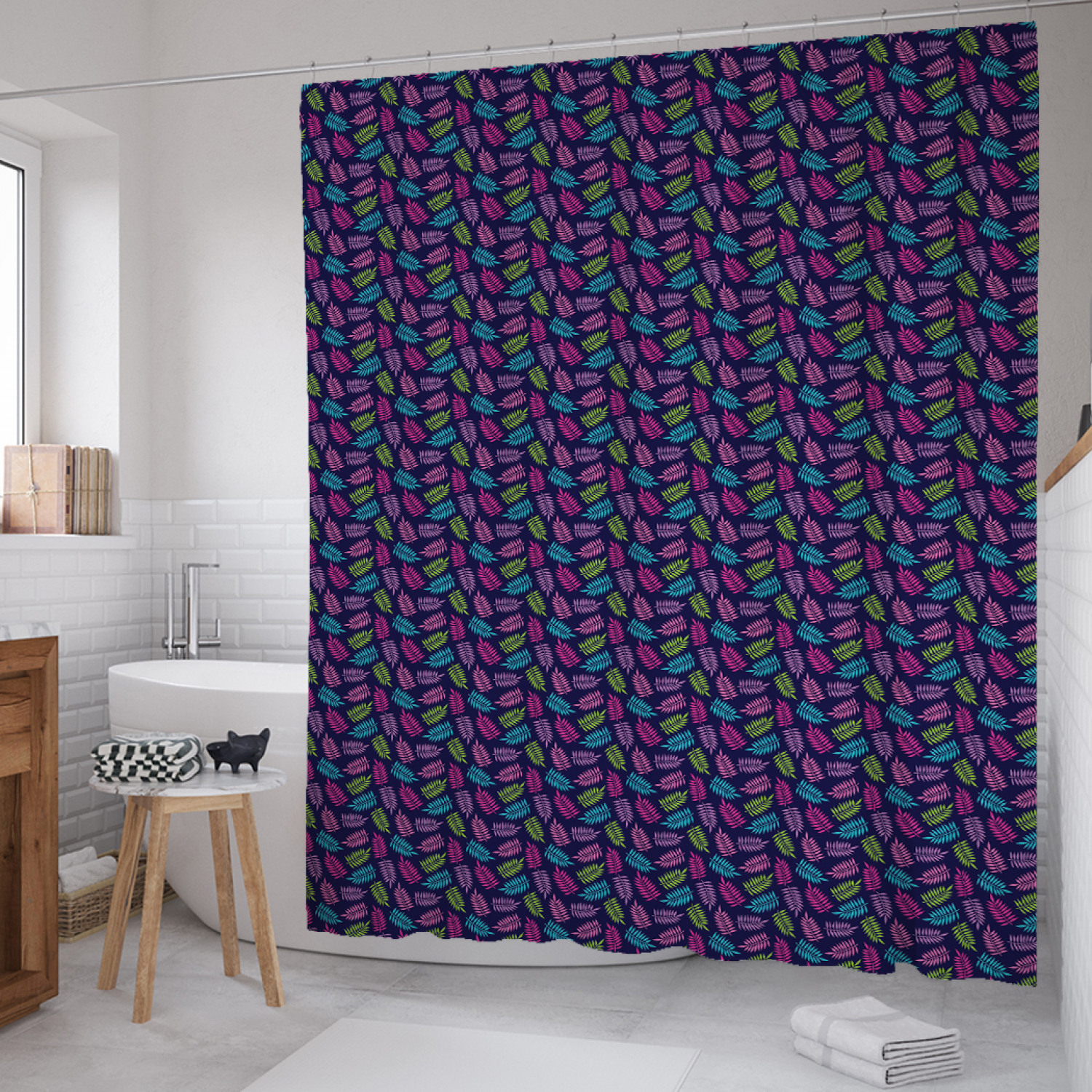 

Штора для ванной JoyArty "Разноцветная растительность" из сатена, 180х200 см с крючками, Фиолетовый, Разноцветная растительность