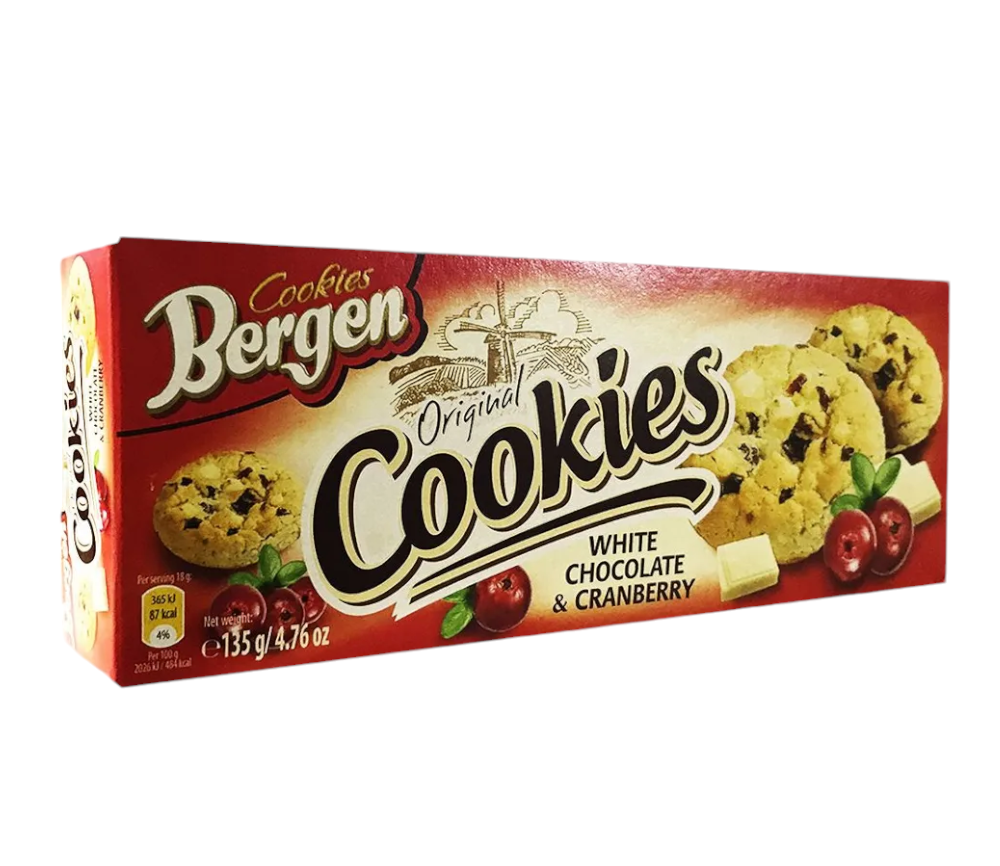 Печенье песочное Bergen Original Cookies с кусочками белого шоколада, клюквой 135 г