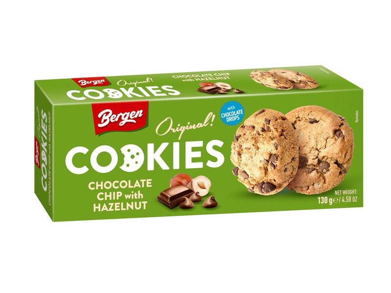 Печенье песочное Bergen Original Cookies с кусочками шоколада, лесным орехом 130 г