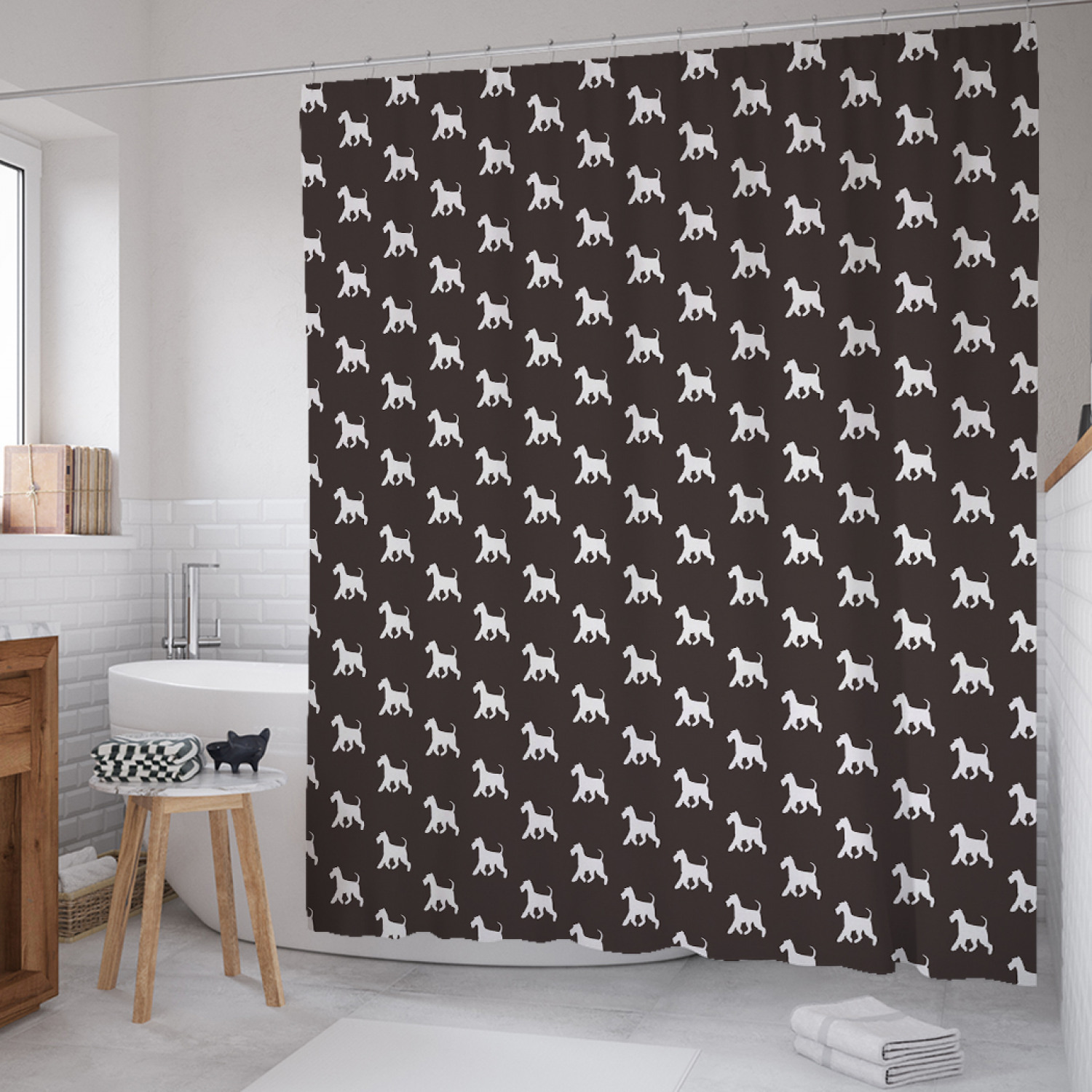 

Штора для ванной JoyArty "Силуэт йоркшира" из сатена, 180х200 см с крючками, Черный, Силуэт йоркшира