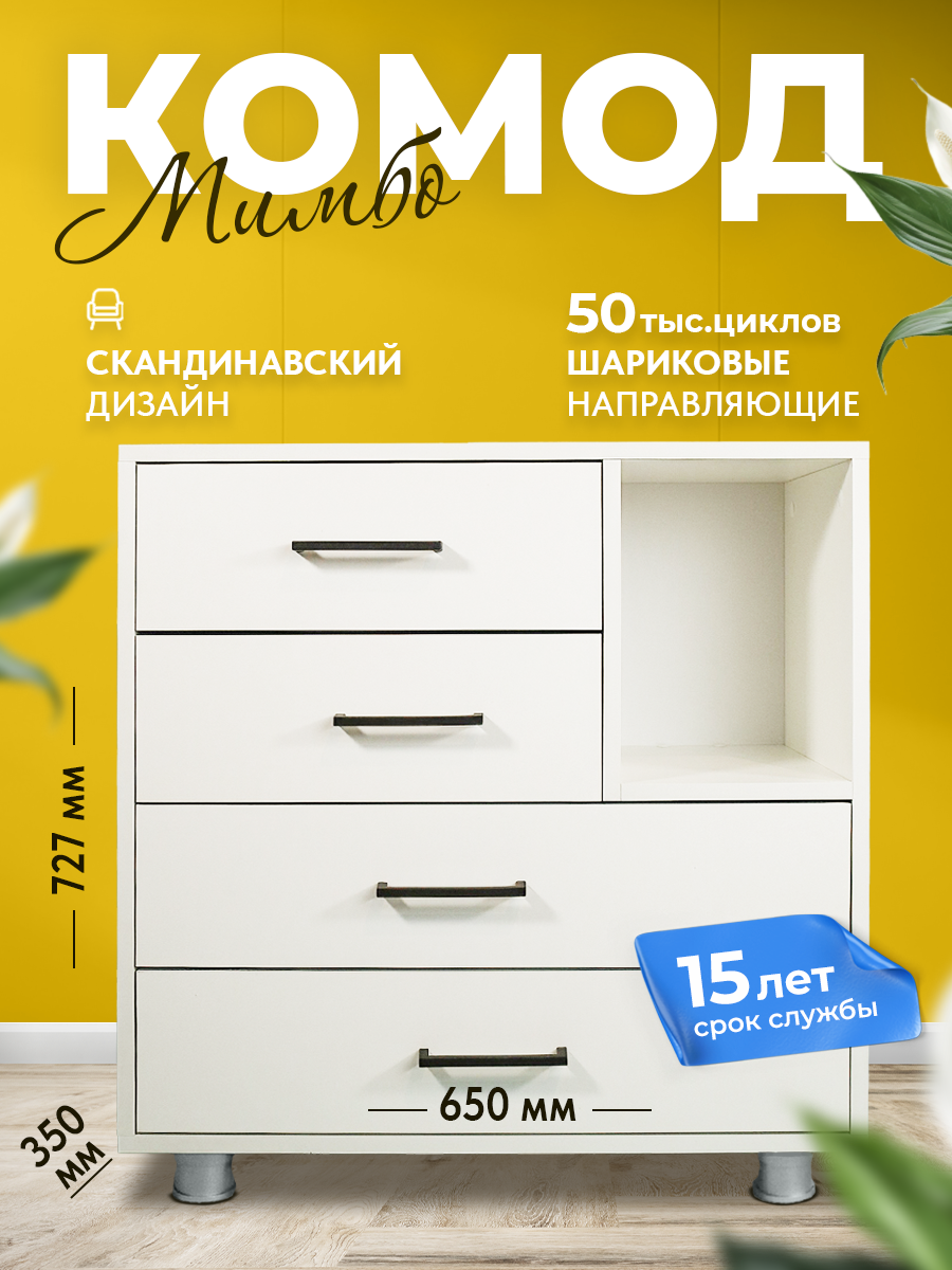 Комод Короче Мебель Джимбо 65х35х72 Белая шагрень 5290₽