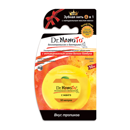Зубная нить Dr.NanoTo, с манго 4 в 1, 50 м