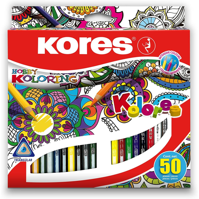 

Карандаши цветные 50 цв. 3-гран.Kores 93350, Бежевый;белый;бирюзовый;бордовый;голубой;желтый;зеленый;коричневый;красный;оранжевый;розовый;серый;синий;фиолетовый;черный