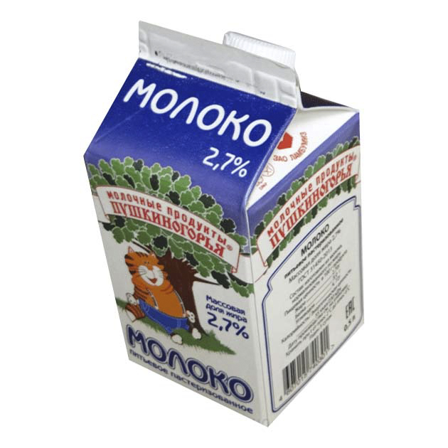 

Молоко 2,7% пастеризованное 500 мл Молочные продукты Пушкиногорья бзмж