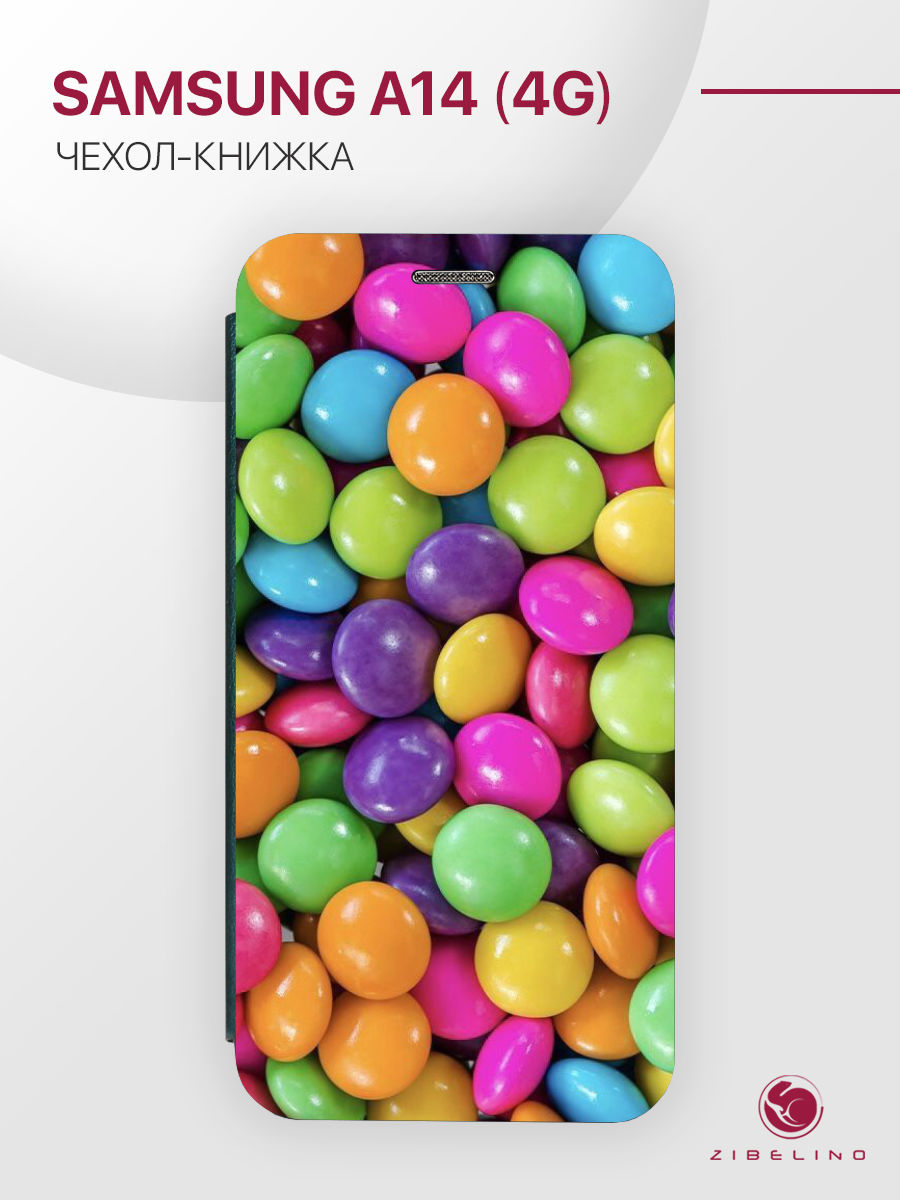 

Чехол для Samsung A14 4G с магнитом, изумрудный с принтом РАДУЖНОЕ ДРАЖЕ, Зеленый, ZB-SAM-A145