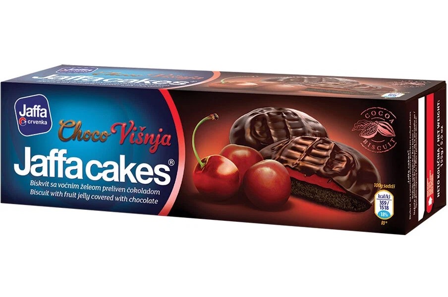 

Печенье бисквитное Jaffa Cakes Choco Vishja с вишнёвым желе в шоколаде 300 г, Jaffa cakes choco