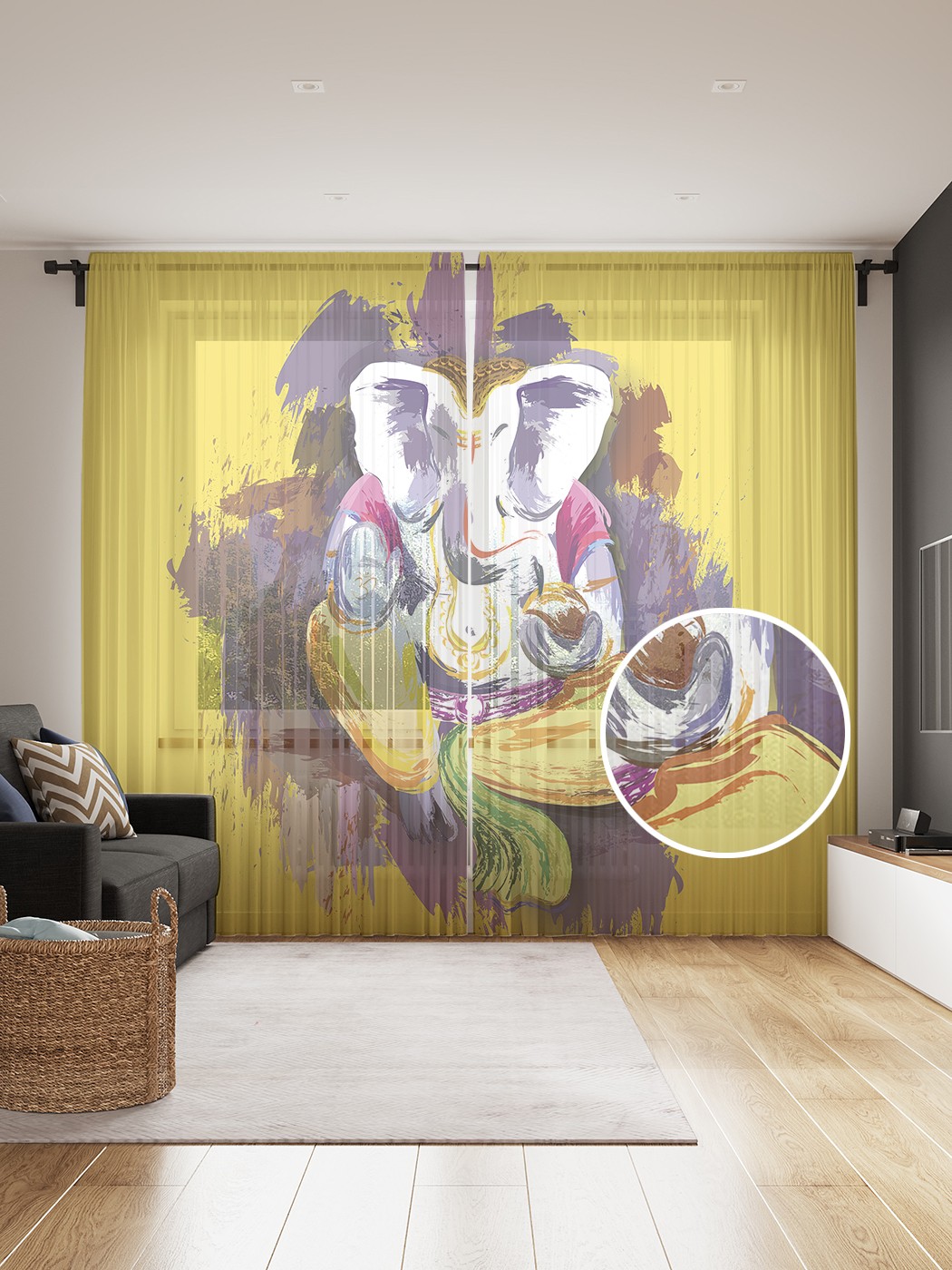 

Фототюль JoyArty "Красочный Ганеша", 145x265см (2 полотна со шторной лентой + 50 крючков), Красочный Ганеша