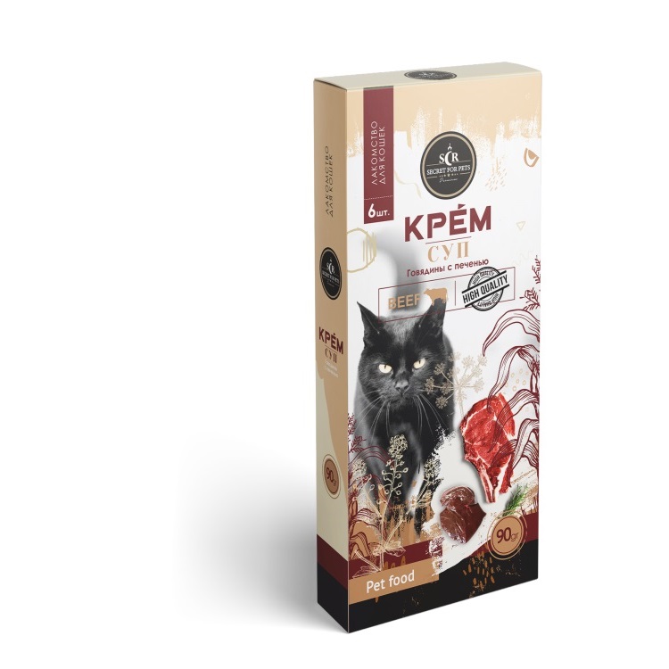 Лакомство для кошек SECRET FOR PETS крем-суп из говядины и печени, 6 шт по 15 г