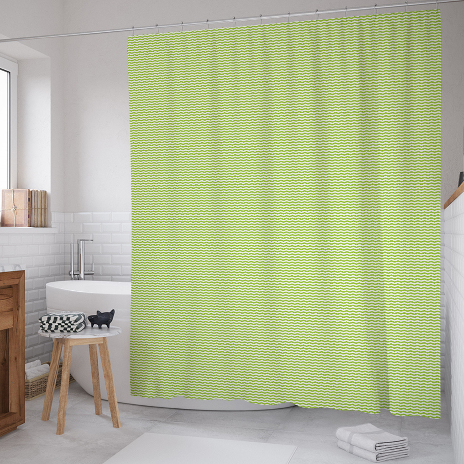 

Штора для ванной JoyArty "Плоский зигзаг" из сатена, 180х200 см с крючками, Зеленый, Плоский зигзаг