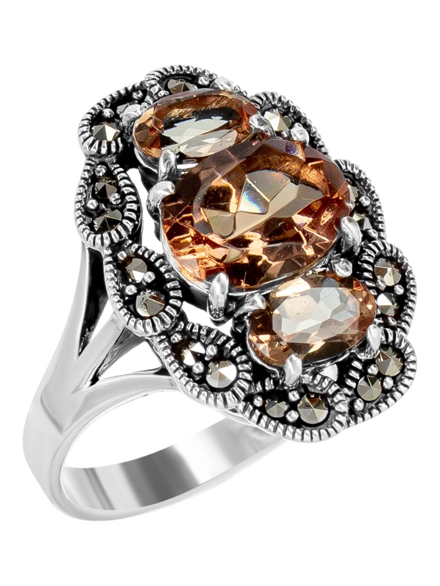 

Кольцо из серебра с марказитом/султанит искусственным р. 18 Марказит HR1212, HR1212_марказит, султанит синт.