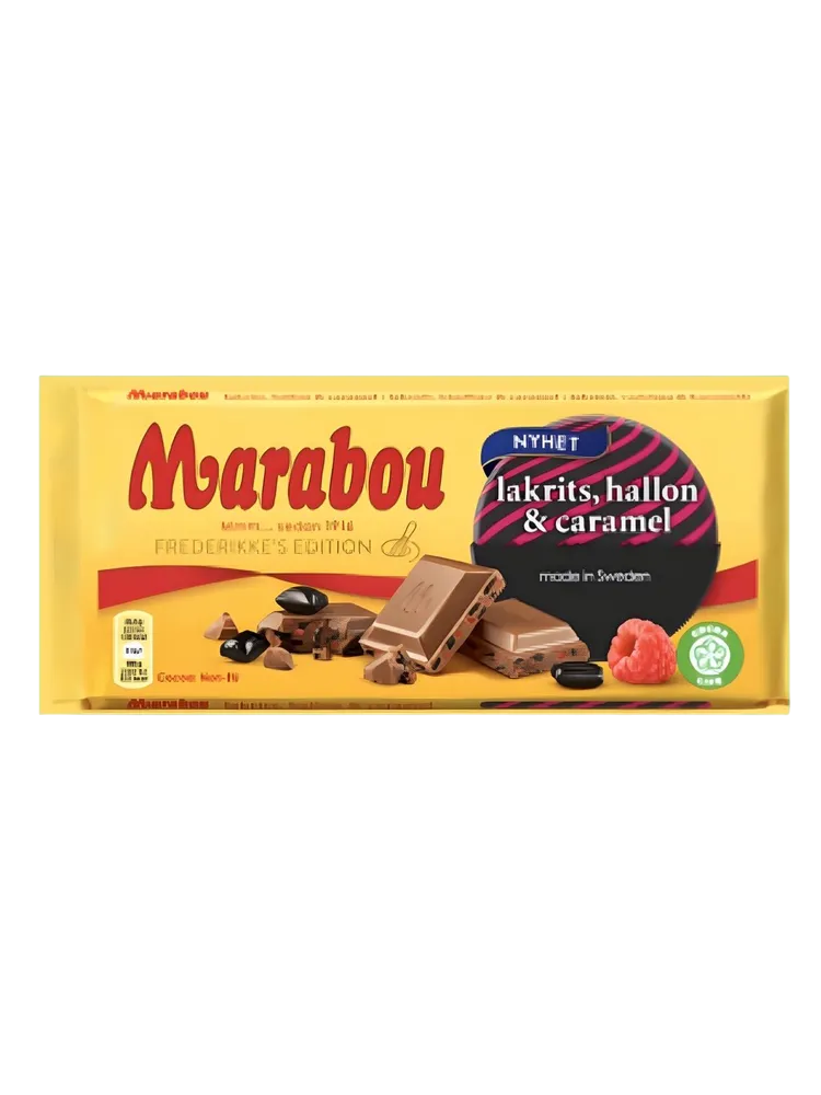 Шоколад молочный Marabou lakrits, hallon & caramel лакрица, малина, карамель 200 г