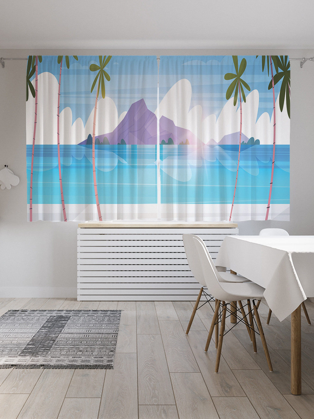 

Шторы JoyArty с фотопечатью "Векторный пляж под пальмами" из сатена, 290х180 см, Векторный пляж под пальмами