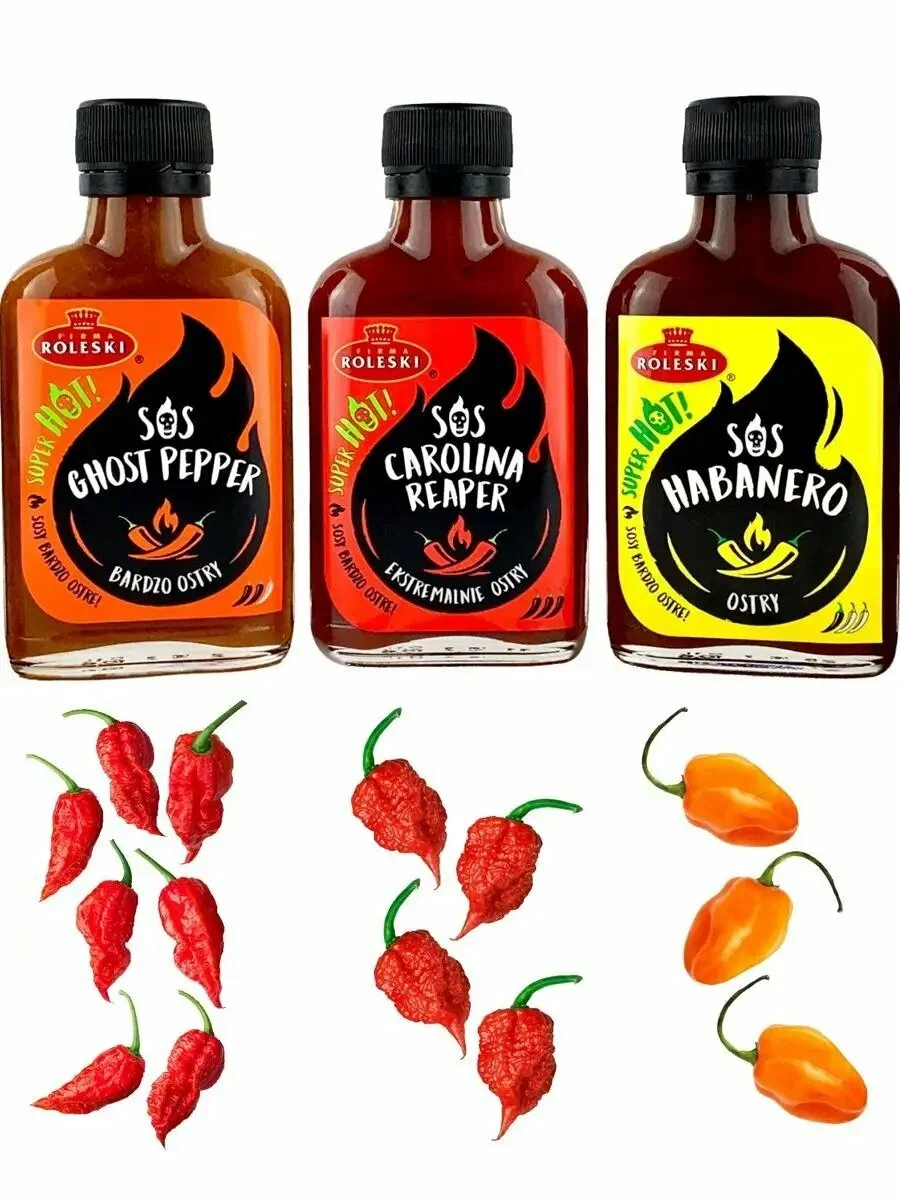 Набор соусов Roleski острый ассорти: Habanero, Carolina Reaper, Ghost pepper 345 г