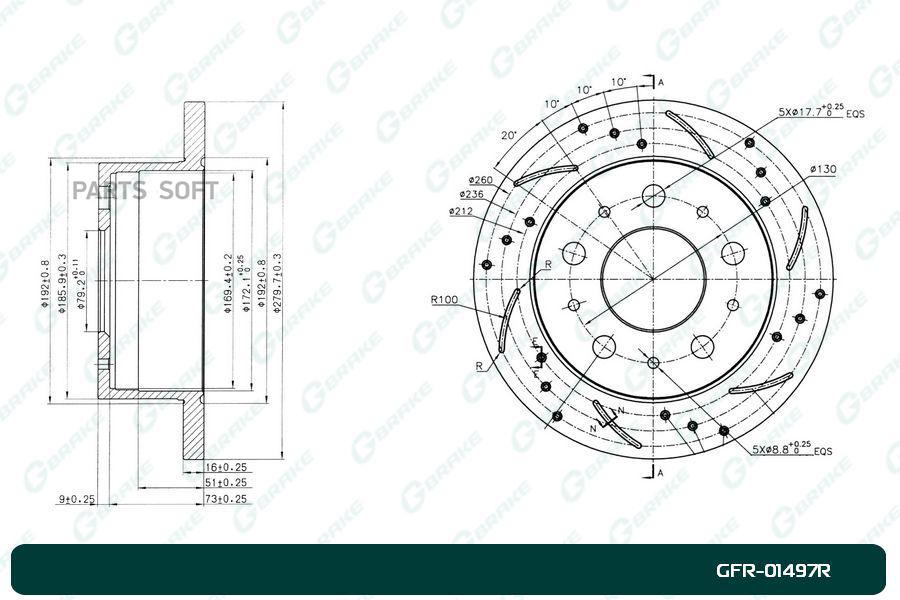 

Диск тормозной перфорированный вентилируемый G-brake GFR-01497R правый