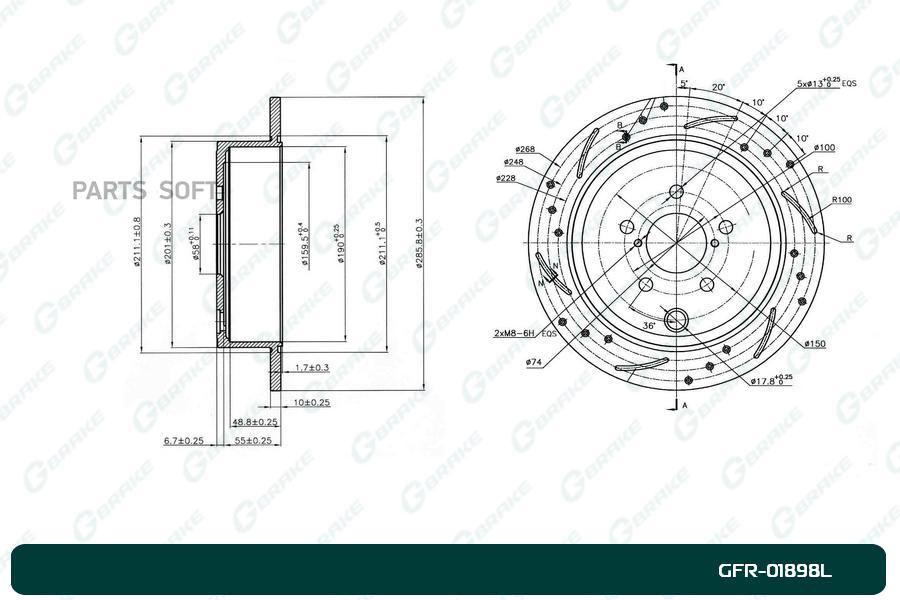 

Диск тормозной перфорированный G-brake GFR-01898L левый