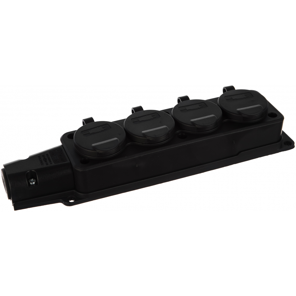 

Колодка Bemis BK1-1402-2614/3614 4 гнезда с заземлением и крышкой каучуковая 220 В 16 А, Черный