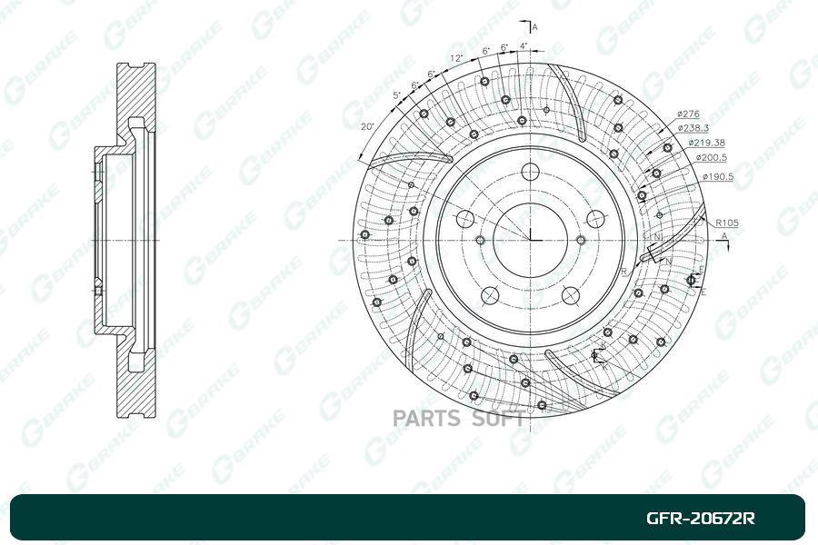 

Диск тормозной перфорированный вентилируемый G-brake GFR-20672R правый