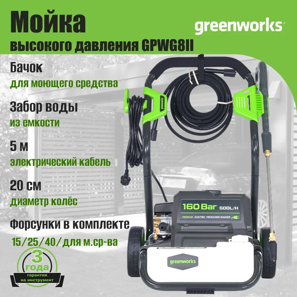 Мойка высокого давления Greenworks GPWG8II 5106807 3675800₽