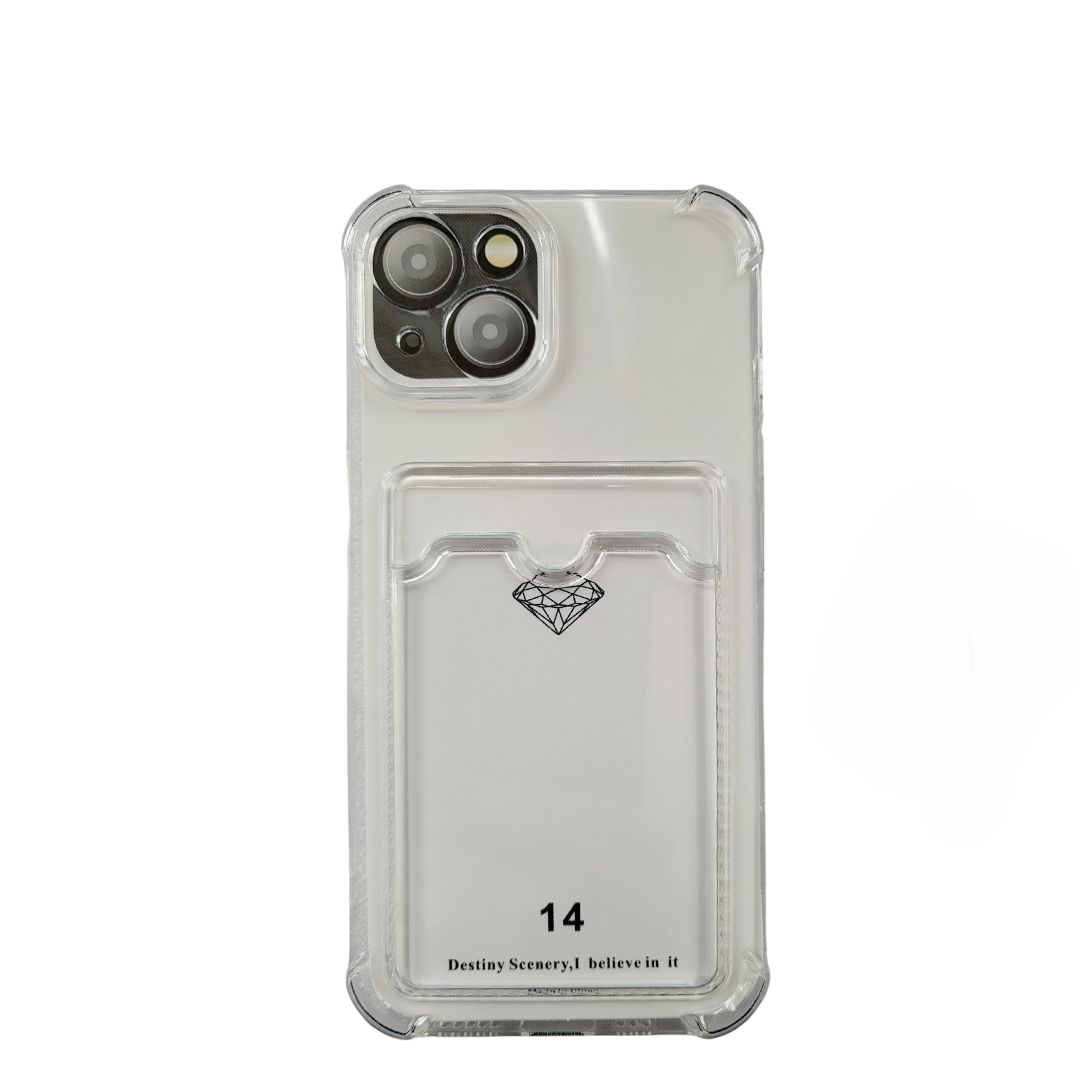 

Чехол для iPhone 14 (Айфон 14) силиконовый с карманом для карты прозрачный, 45456666664к