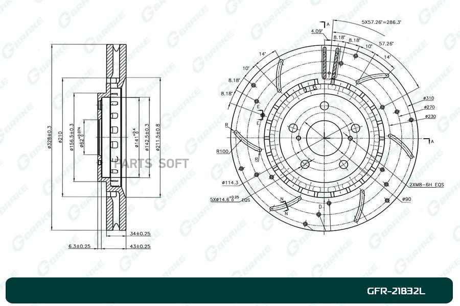 

Диск тормозной перфорированный вентилируемый G-brake GFR-21832L левый