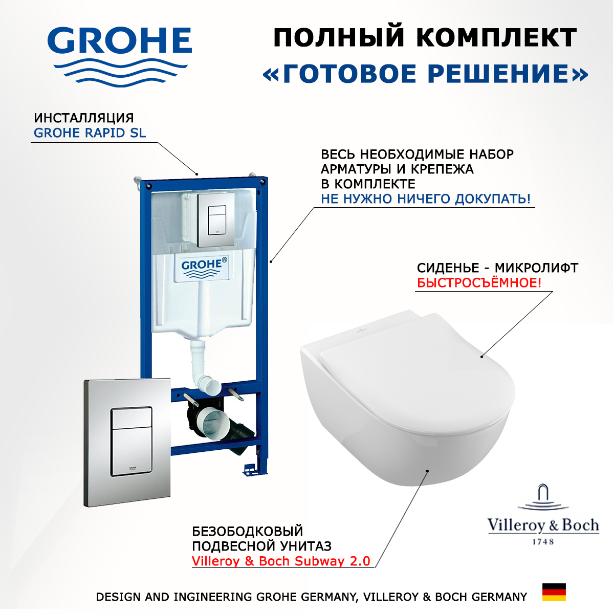 

Комплект инсталляция Grohe + Унитаз Villeroy & Boch Subway 2.0 + кнопка хром
