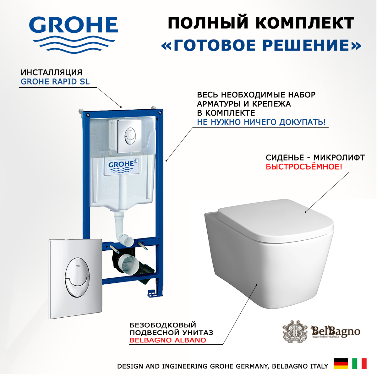 

Комплект инсталляция Grohe + Унитаз BelBagno Albano + кнопка хром