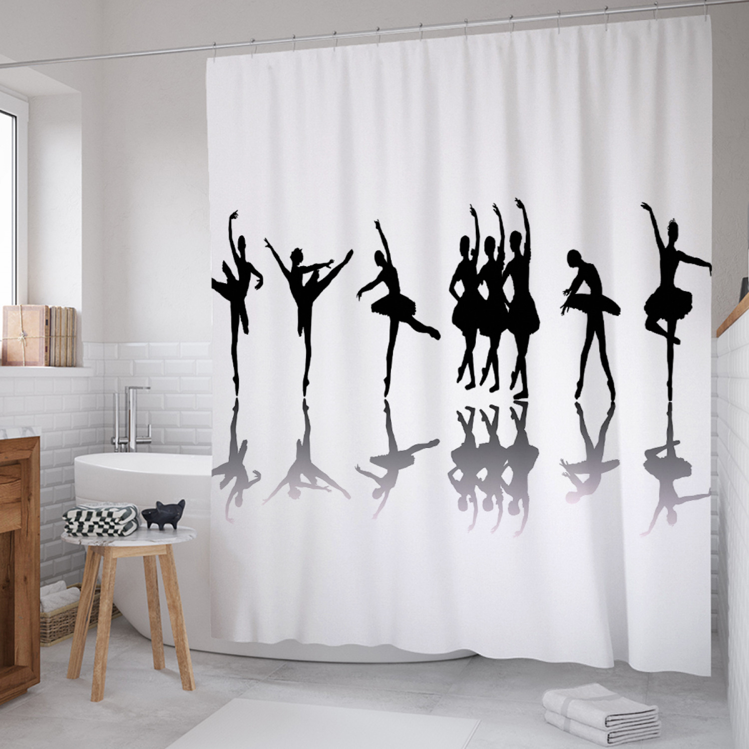 

Штора для ванной JoyArty "Хоровод балерин" из сатена, 180х200 см с крючками, Белый, Хоровод балерин