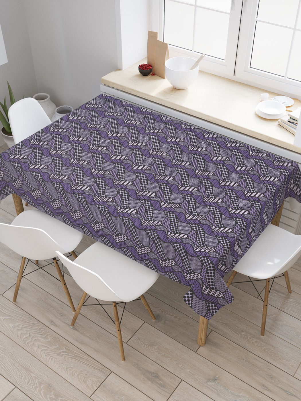 

Скатерть прямоугольная JoyArty на кухонный стол "Точечный дудл" из оксфорда, 180x145 см, Серый, Точечный дудл