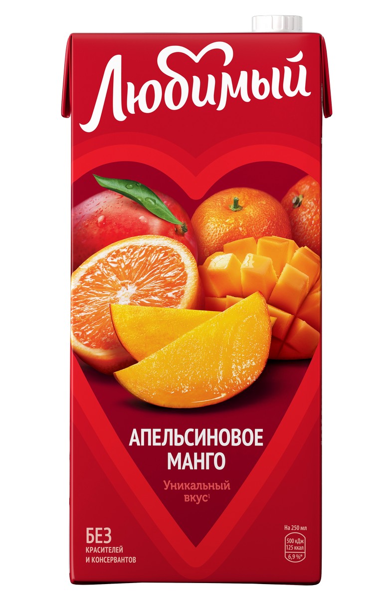 Напиток сокосодержащий Любимый Апельсин-Манго-Мандарин с мякотью 1,93 л