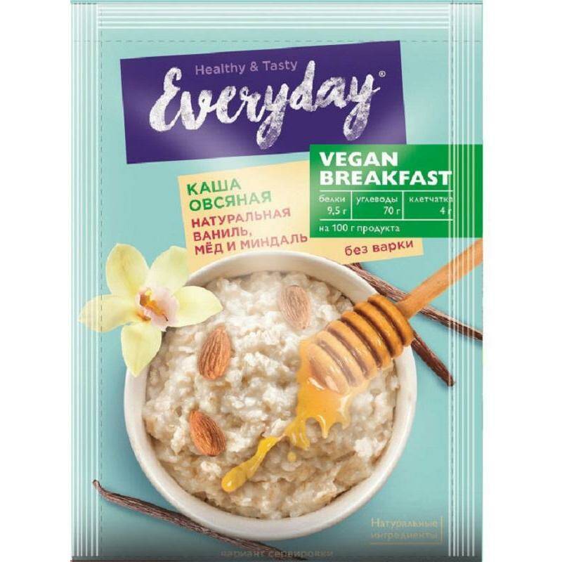 Каша Everyday овсяная Vegan Breakfast Натур.ваниль,мед,миндаль, 15штx37г/уп