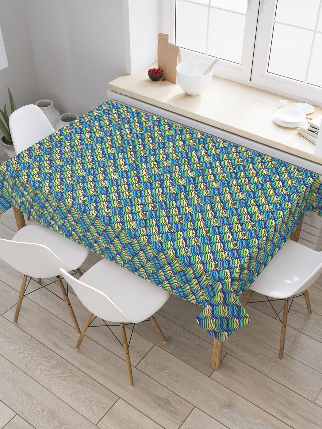 

Скатерть прямоугольная JoyArty "Абстракция цветных линий" из оксфорда, 180x145 см, Голубой, Абстракция цветных линий