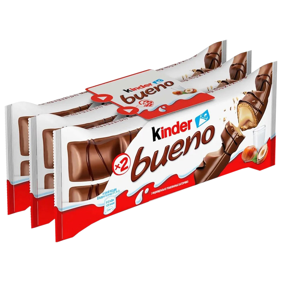 фото Батончик вафельный kinder bueno, молочный шоколад, 3 шт. по 43 г