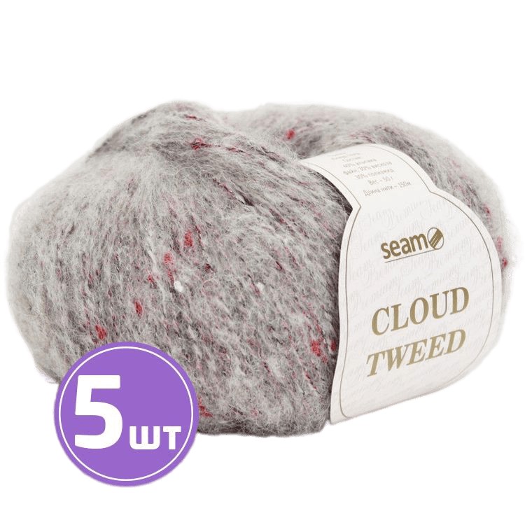 

Пряжа SEAM Cloud Tweed (52456), серый меланж, 5 шт. по 50 г