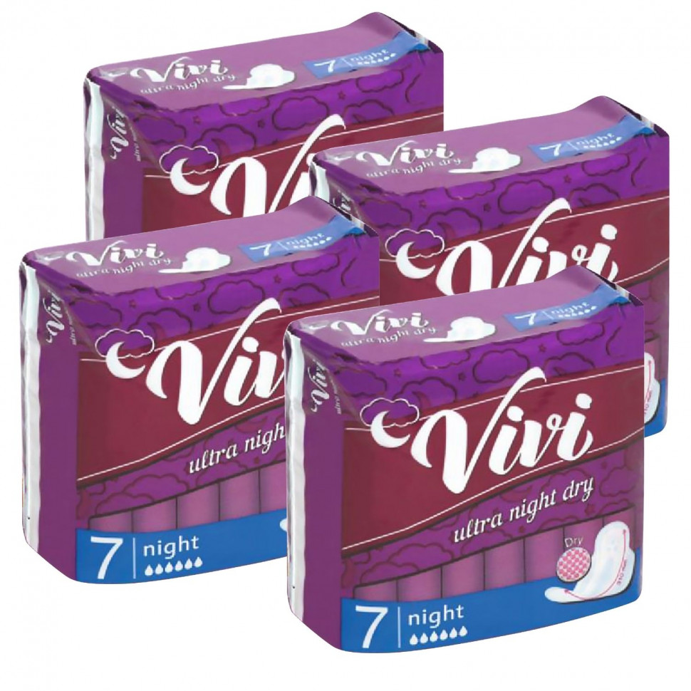

Прокладки Vivi ULTRA NIGHT DRY женские 7 шт упаковка 4 шт