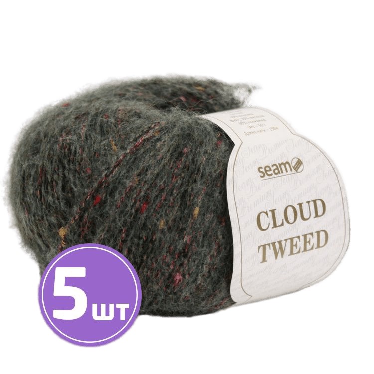 

Пряжа SEAM Cloud Tweed (77326), темный хаки меланж, 5 шт. по 50 г, Серый
