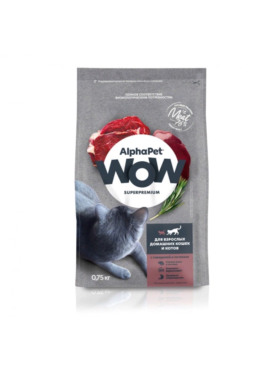 

Сухой корм для кошек AlphaPet Wow Superpremium, говядина и печень, 750 г