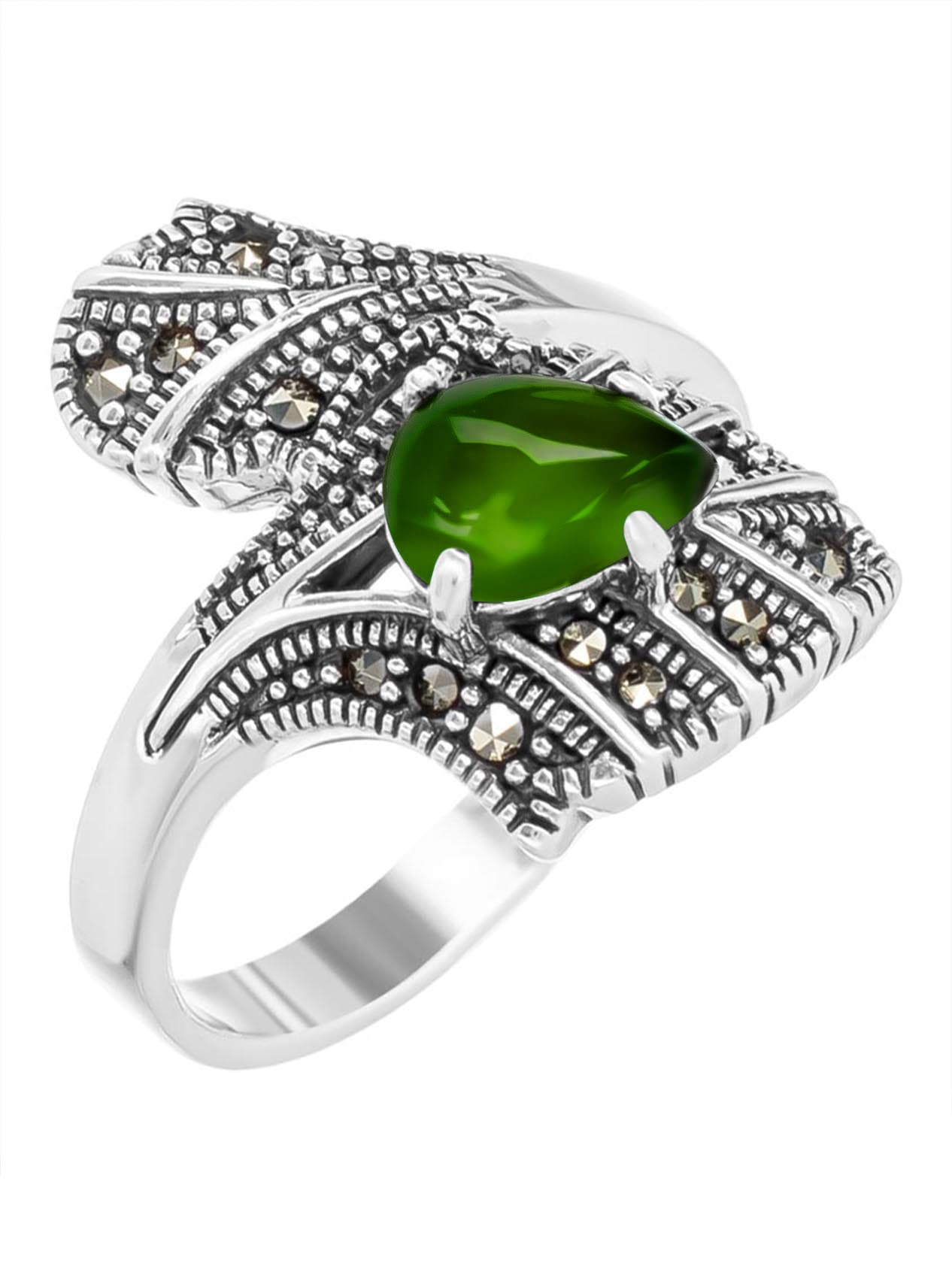 

Кольцо из серебра с марказитом/хризолитом р. 18 Марказит HR1698, HR1698_марказит, хризолит