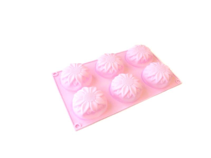 Силиконовая форма для выпечки Подсолнухи, 6 ячеек, 28.5?16.5 см (Розовый )
