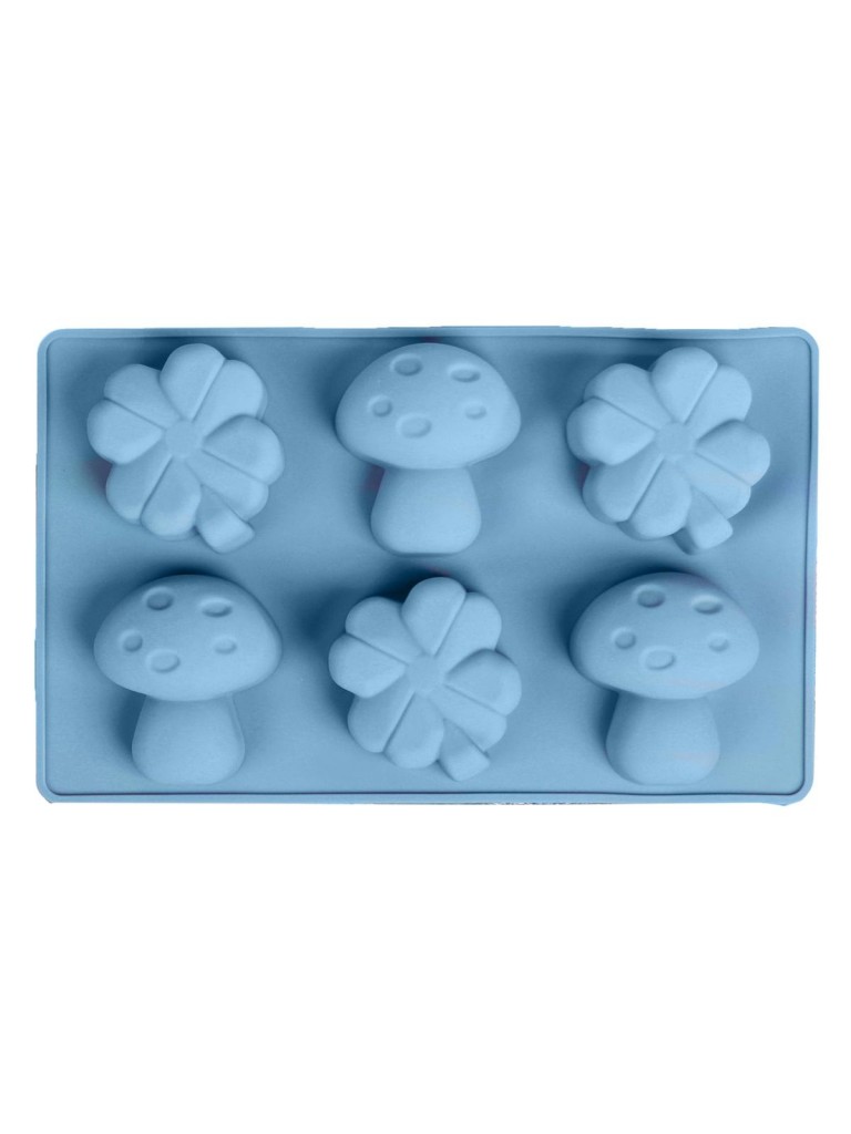 фото Силиконовая форма для выпечки грибы и цветы, 6 ячеек, 27,5?17 см (голубой ) markethot